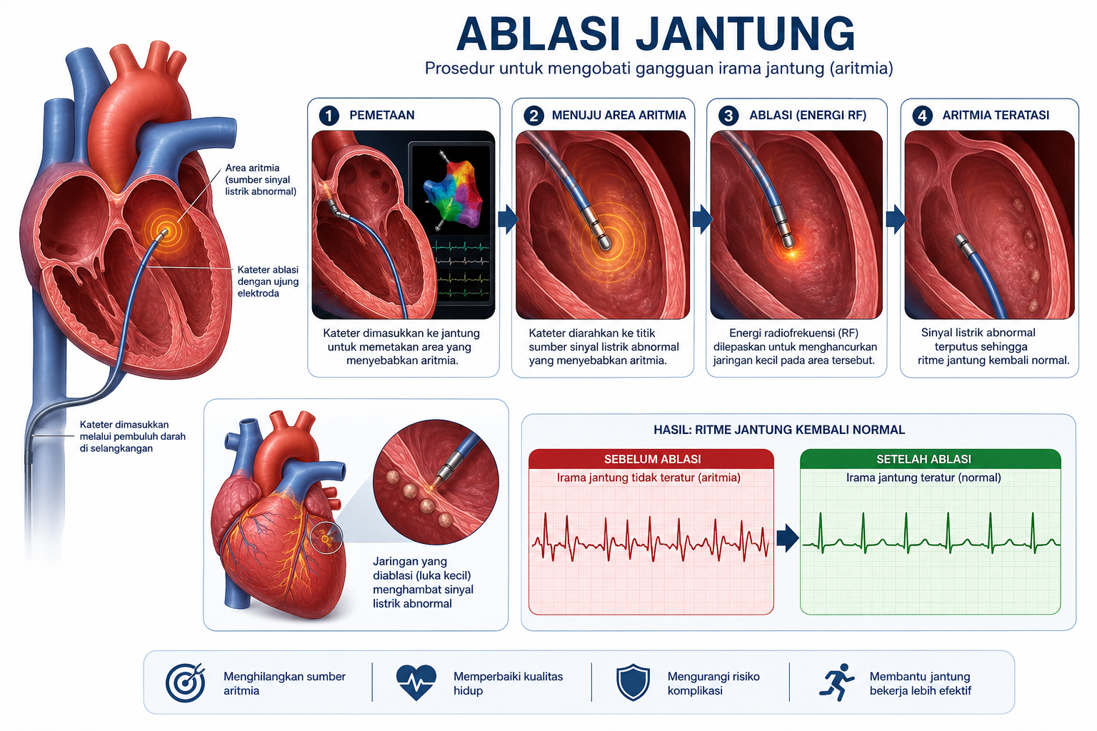 Ablasi jantung — prosedur kateter ablasi untuk menghancurkan jaringan pemicu aritmia