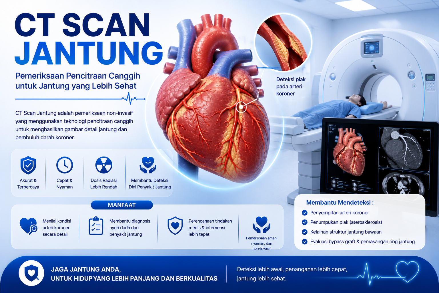 CT Scan Jantung — pencitraan arteri koroner 3D dengan kontras iodin