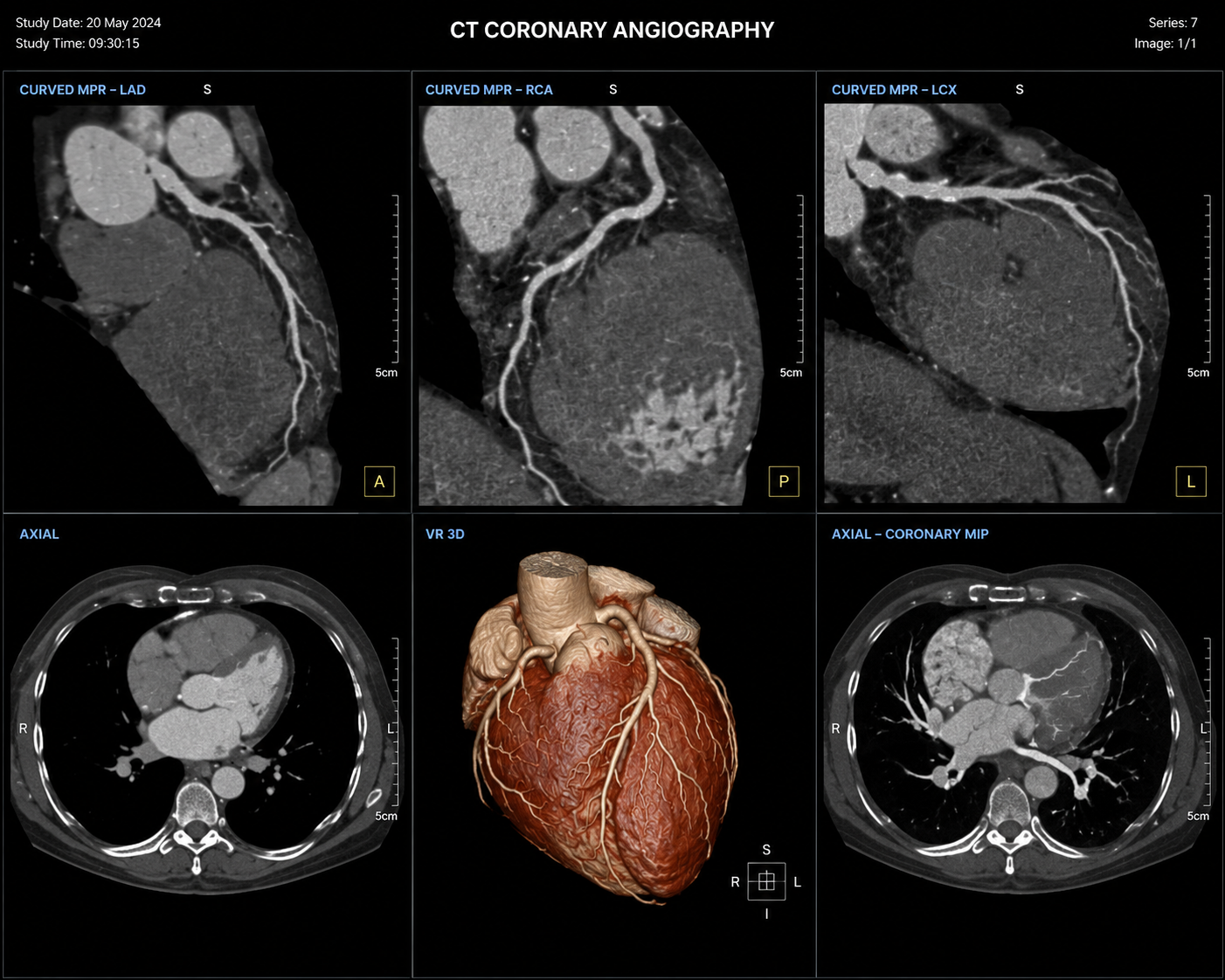 Contoh hasil CT Scan Jantung — laporan CCTA menunjukkan gambaran arteri koroner