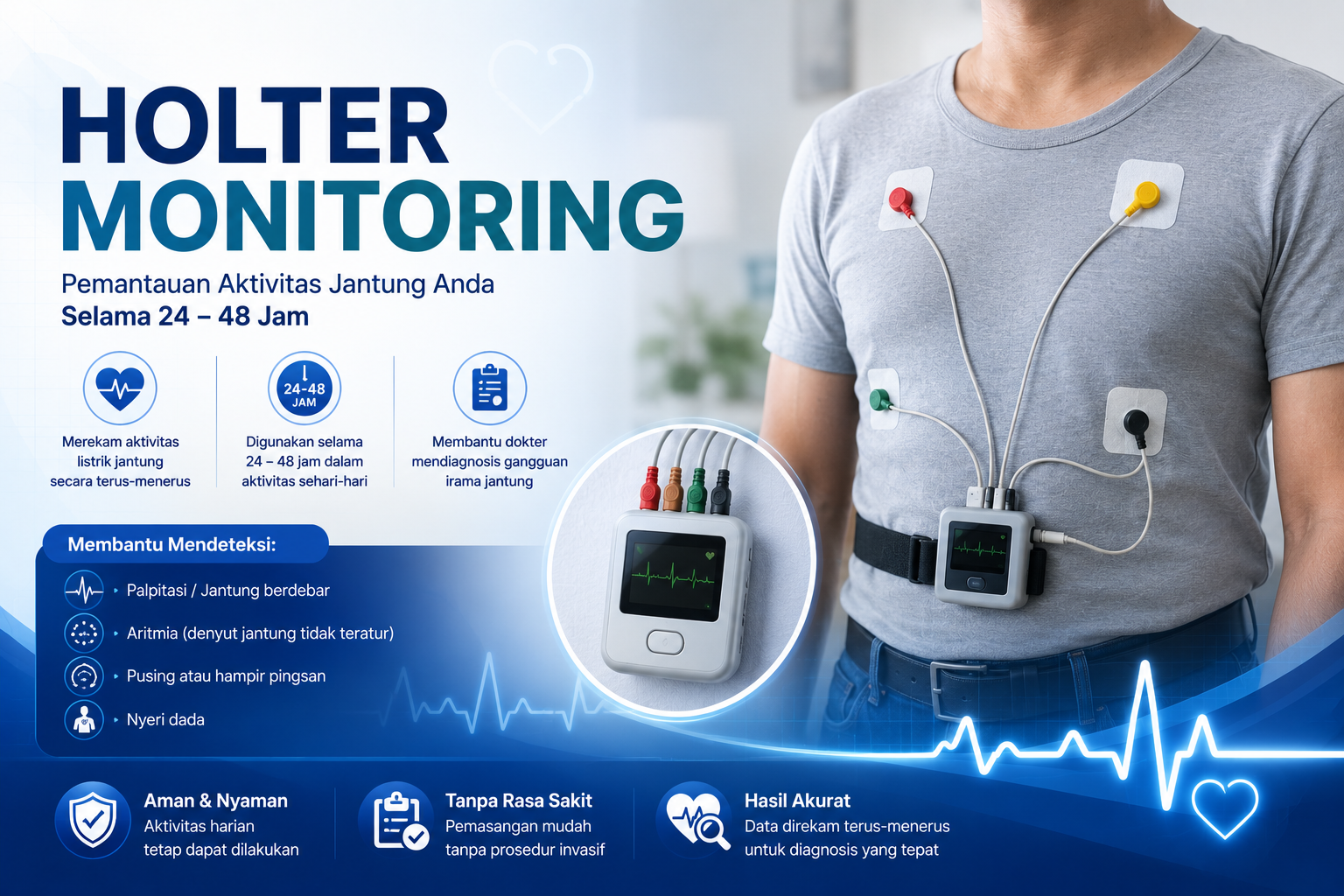 Holter monitoring 24 jam — rekam EKG portabel ambulatory