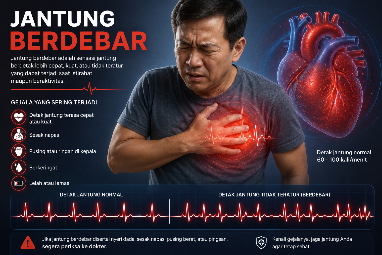 Jantung berdebar (palpitasi) — penyebab, kapan bahaya, dan penanganan di Malaysia
