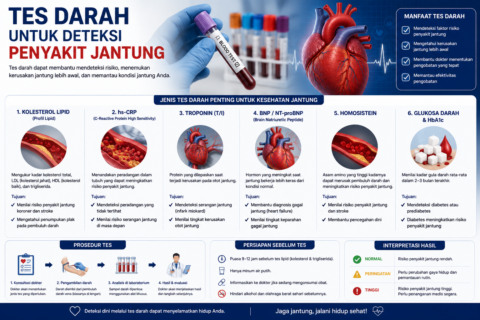 Tes darah jantung — pemeriksaan troponin, BNP, dan profil lipid untuk deteksi penyakit jantung