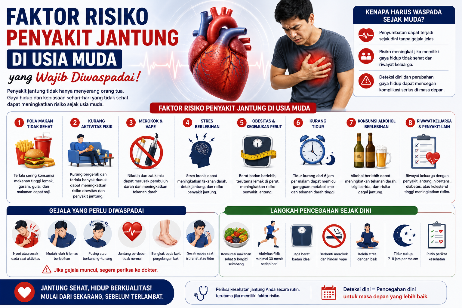 Faktor risiko penyakit jantung di usia muda — rokok, vaping, junk food, kurang gerak, dan stres